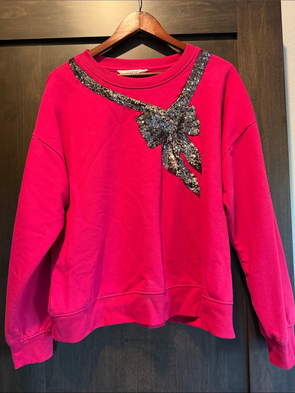 Maeve Hot Pink Sequin Bow Sweatshirt